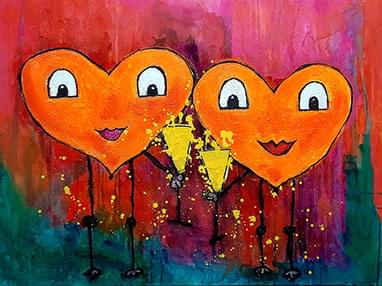 Zwei Herzen mit Gläsern