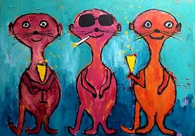 Drei Erdmännchen feiern